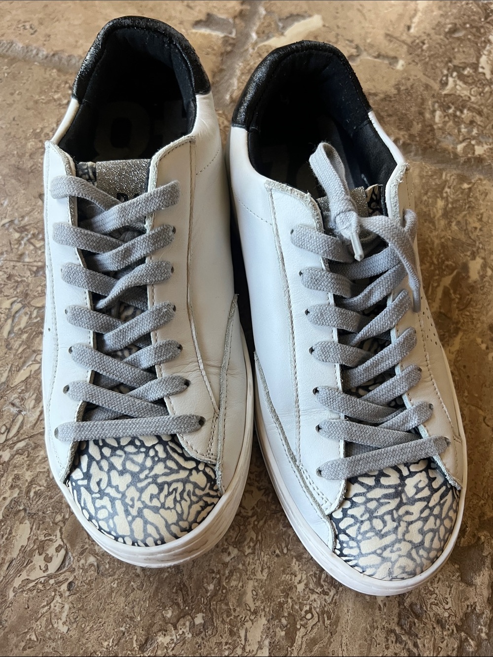 P448 White Sneakers with Gray Laces and Black Heel